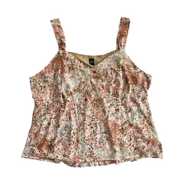 Vintage‎ Chiffon Floral Babydoll Tank Pink Beige 4X Y2K Romantic Fairy - Picture 1 of 10